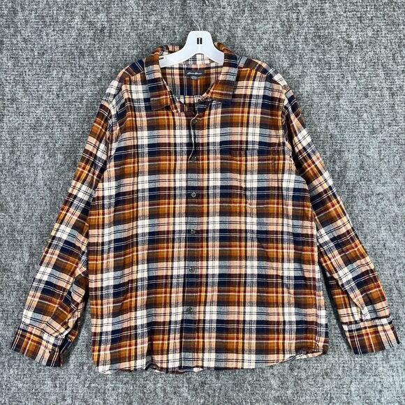 Eddie Bauer Mens‎ Flannel Shirt XXL Regular Brown Plaid Cotton Button-Up - Picture 1 of 8